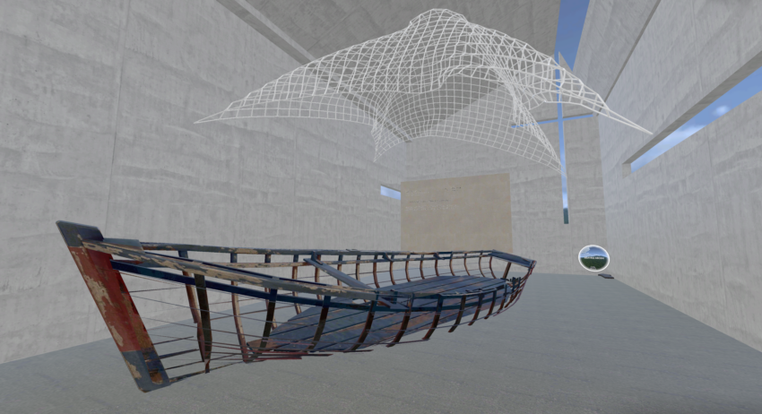 A skeleton of a boat