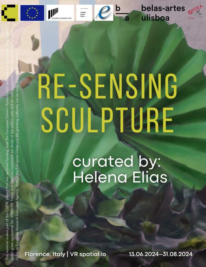 Poster with green sculptural forms